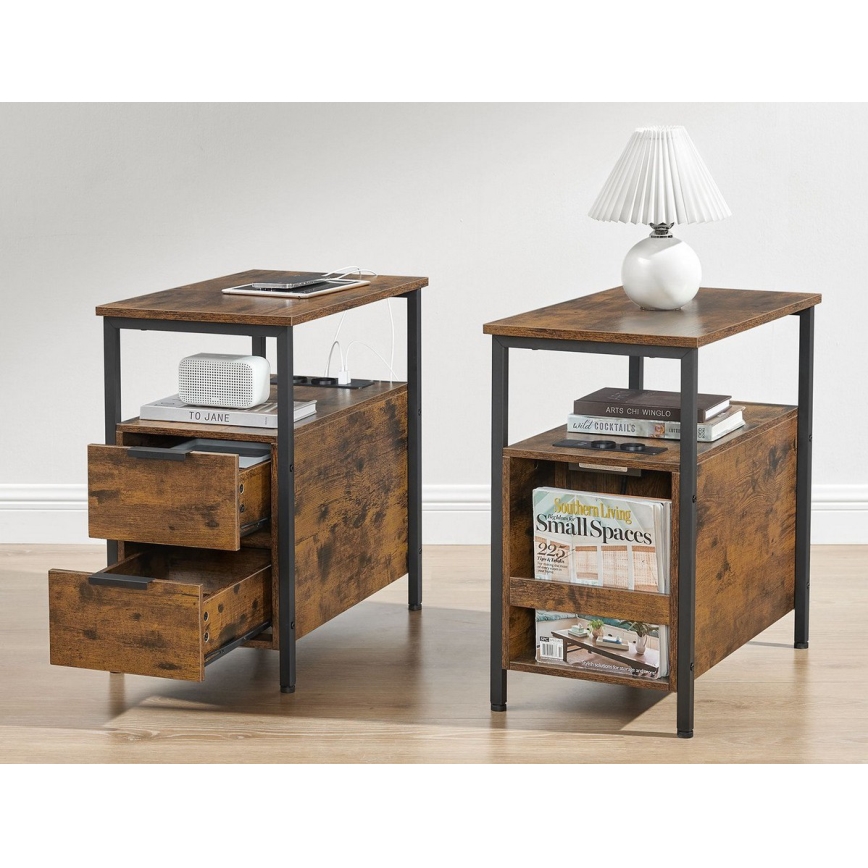 Pomoćni stolić sa ugrađenim utičnicama i USB priključcima ROD braon/crna