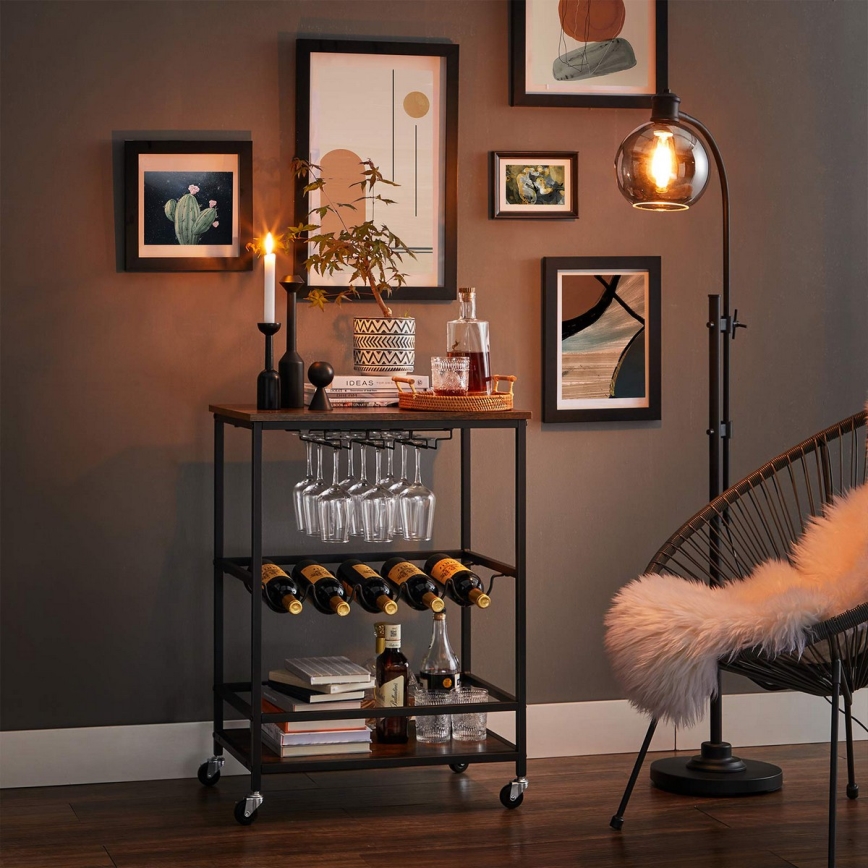 Poslužni stočić za boce i čaše MARGE, braon/crna