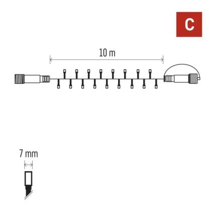 Poveziva girlanda 100×LED, 10 m, IP44 — hladna bela svetlost, crna