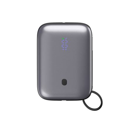 Kompaktan power bank 10000 mAh, 20W Power Delivery, sa ugrađenim uvlačivim USB-C kablom 1m, crni