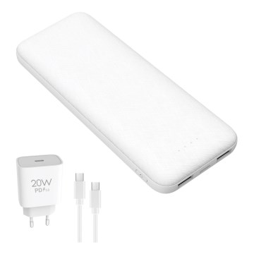 Power Bank 10000 mAh + adapter 20W Power Delivery + USB-C/USB-C kabl 1m bela