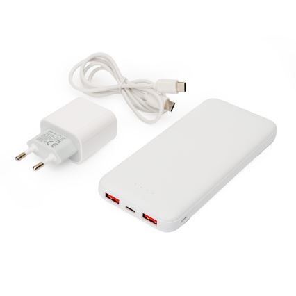 Power Bank 10000 mAh + adapter 20W Power Delivery + USB-C/USB-C kabl 1m bela