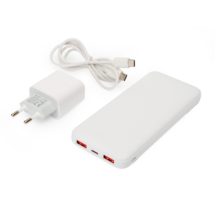 Power Bank 10000 mAh + adapter 20W Power Delivery + USB-C/USB-C kabl 1m bela