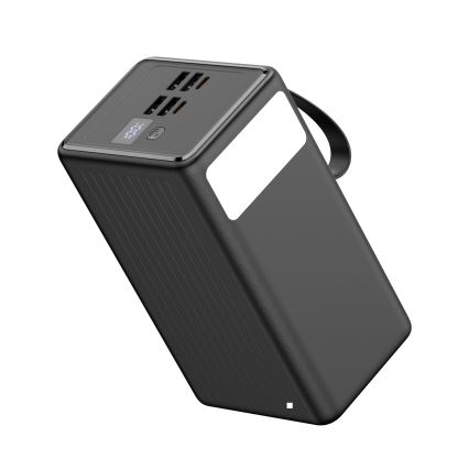 Power bank 70000 mAh, 20W Power Delivery, 4x USB-A + 2x USB-C, sa LED svetiljkom i USB-C kablom 1 m, crna