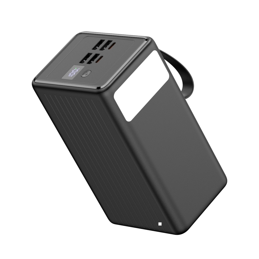 Power bank 70000 mAh, 20W Power Delivery, 4x USB-A + 2x USB-C, sa LED svetiljkom i USB-C kablom 1 m, crna