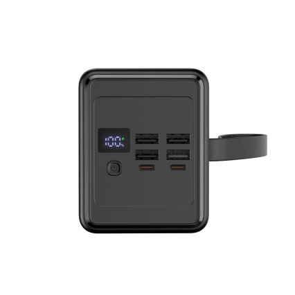 Power bank 70000 mAh, 20W Power Delivery, 4x USB-A + 2x USB-C, sa LED svetiljkom i USB-C kablom 1 m, crna