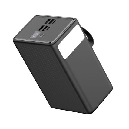 Power bank 8000 mAh Power Delivery, 4× USB-A + 2× USB-C, sa LED svetiljkom i USB-C kablom 1 m, crna