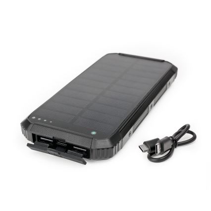 Power bank sa LED svetiljkom, bežičnim punjenjem i solarnim panelom Power Delivery 15W/10000 mAh crna