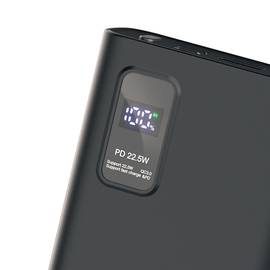Power bank sa LED displejom Power Delivery 20000 mAh 3,7V crna