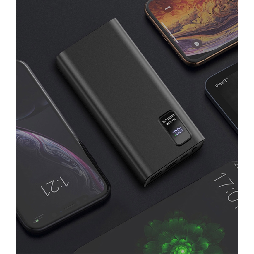 Power bank sa LED displejom Power Delivery 30000 mAh 3,7V crna