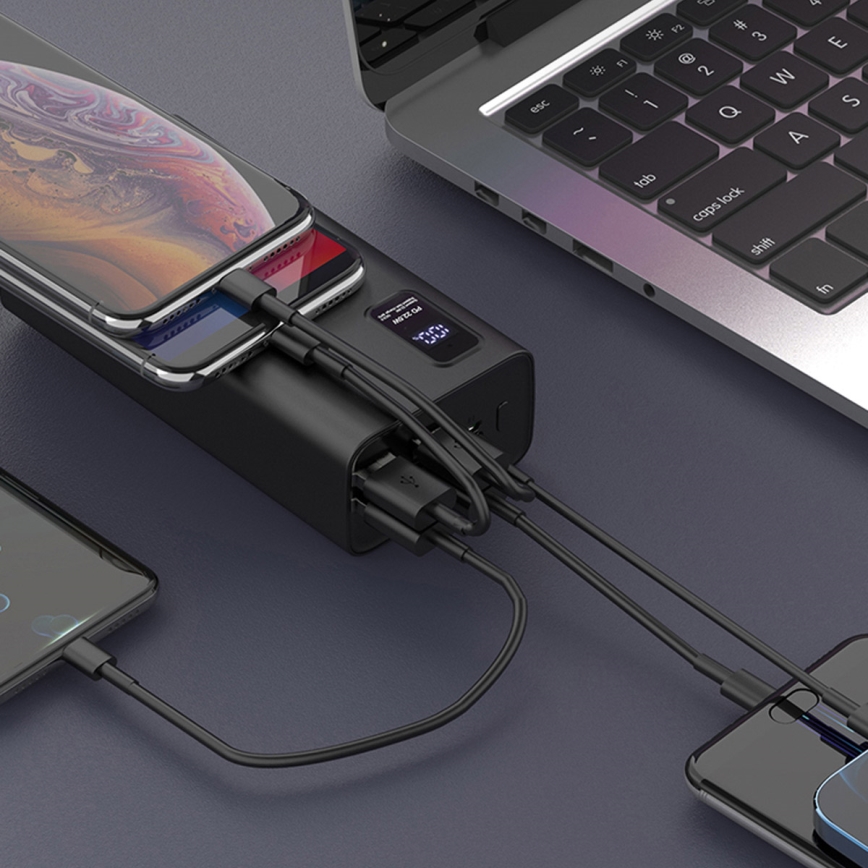 Power bank sa LED displejom Power Delivery 30000 mAh 3,7V crna