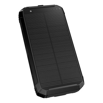Power bank sa LED svetiljkom, bežičnim punjenjem i solarnim panelom Power Delivery 15W/10000 mAh crna