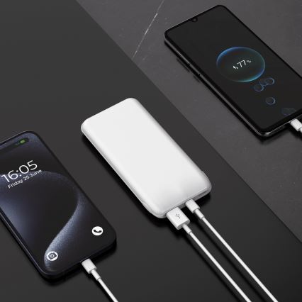 Power banka 10000 mAh 10 W Power Delivery 2x USB-C + 1x USB-A bela
