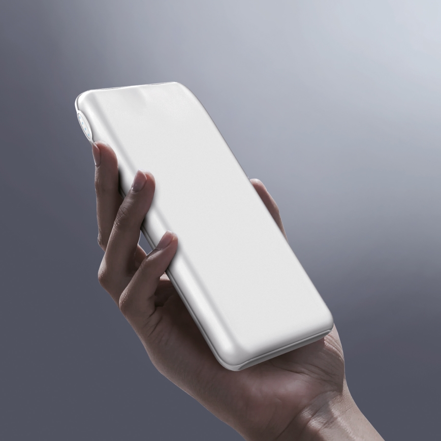 Power banka 10000 mAh 10 W Power Delivery 2x USB-C + 1x USB-A bela