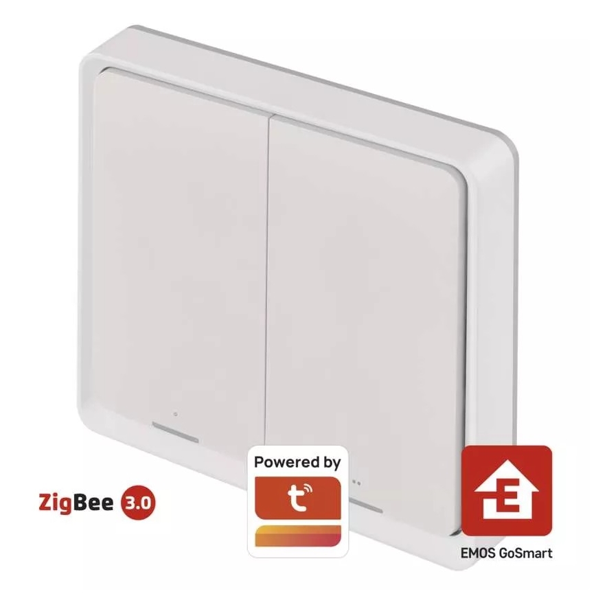Prekidač sa 2 tastera GoSmart 1xCR2430 Tuya bela