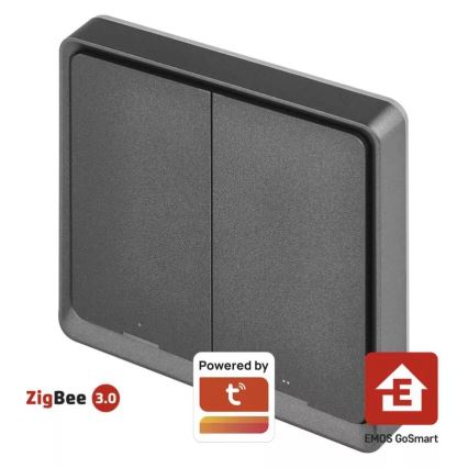Prekidač sa 2 tastera GoSmart 1xCR2430 Tuya crni