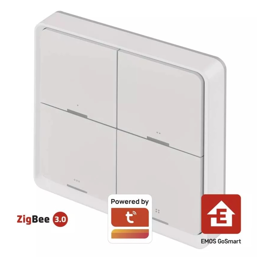 Prekidač sa 4 tastera GoSmart 1xCR2430 Tuya, beo