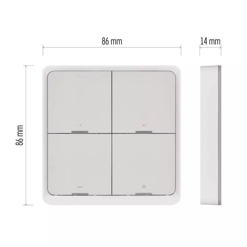 Prekidač sa 4 tastera GoSmart 1xCR2430 Tuya, beo