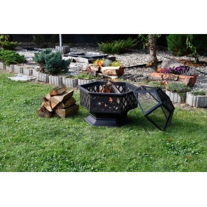 Prenosivo ognjište za drva sa rešetkom, crno/patina
