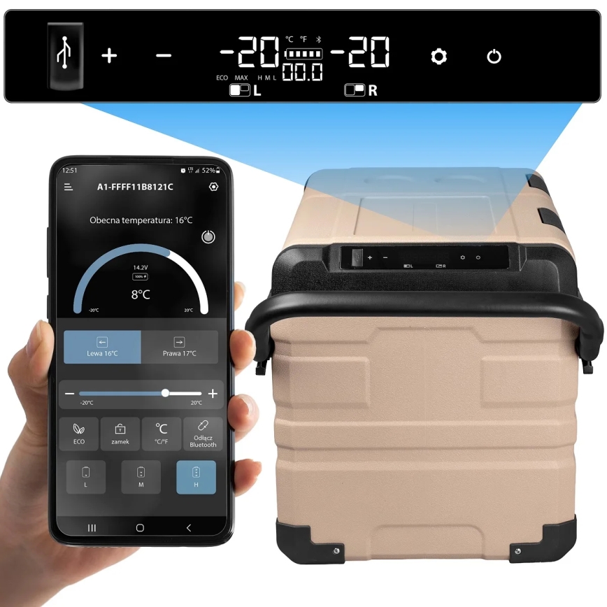 Prenosni auto-frižider sa LCD ekranom, 39 l, 230V/12V/24V, braon