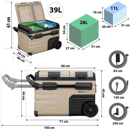 Prenosni auto-frižider sa LCD ekranom, 39 l, 230V/12V/24V, braon