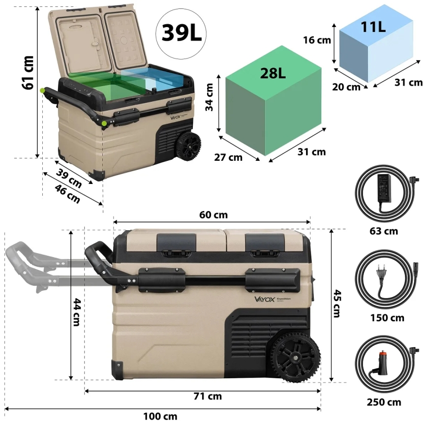 Prenosni auto-frižider sa LCD ekranom, 39 l, 230V/12V/24V, braon