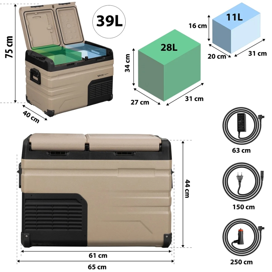 Prenosni auto frižider sa LCD ekranom 39 l 230V/12V/24V braon