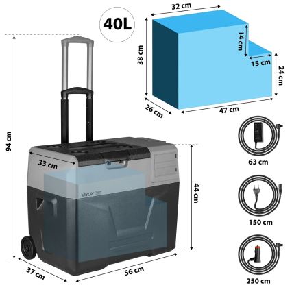 Prenosni auto-frižider sa LCD ekranom, zapremina 40 l, 230V/12V/24V, crne boje