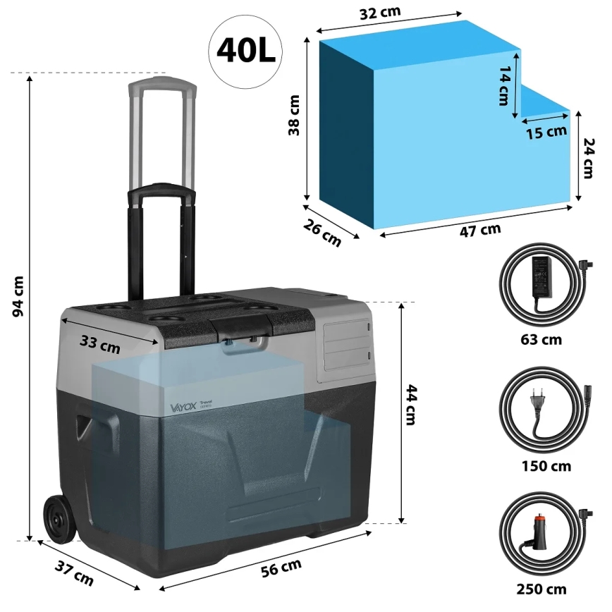 Prenosni auto-frižider sa LCD ekranom, zapremina 40 l, 230V/12V/24V, crne boje