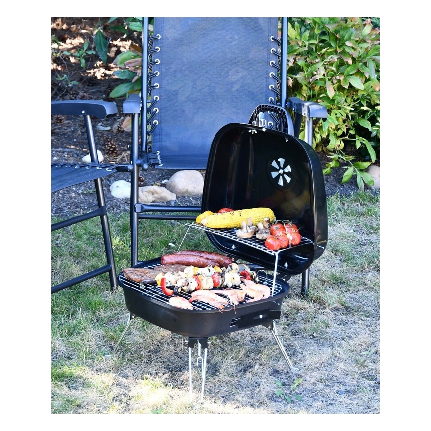 Prenosni roštilj na drveni ugalj, crni