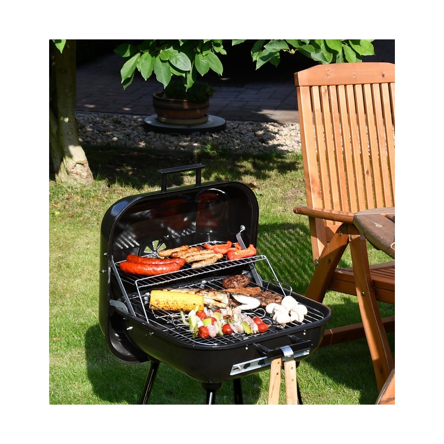 Prenosni roštilj na drveni ugalj, crni