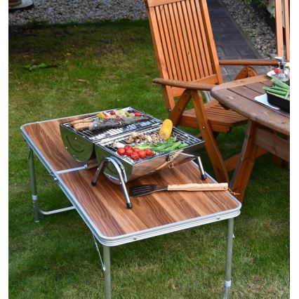 Prenosni roštilj na drveni ugalj, sjajni hrom