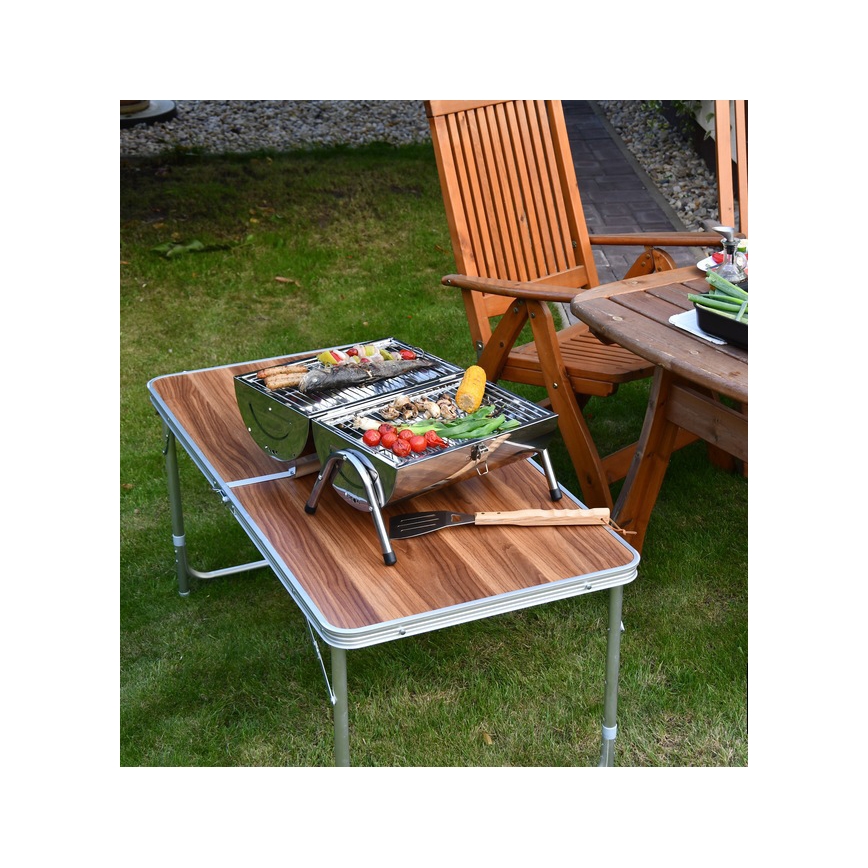 Prenosni roštilj na drveni ugalj, sjajni hrom