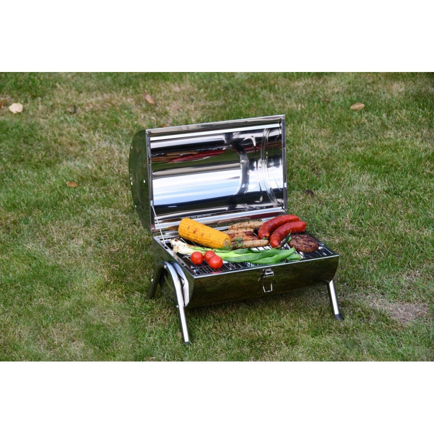 Prenosni roštilj na drveni ugalj, sjajni hrom