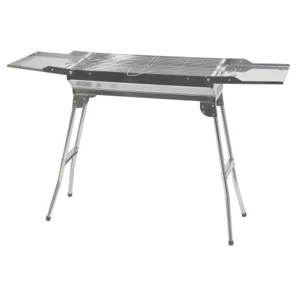 Prenosni roštilj na drveni ugalj u sjajnom hromiranom izdanju.