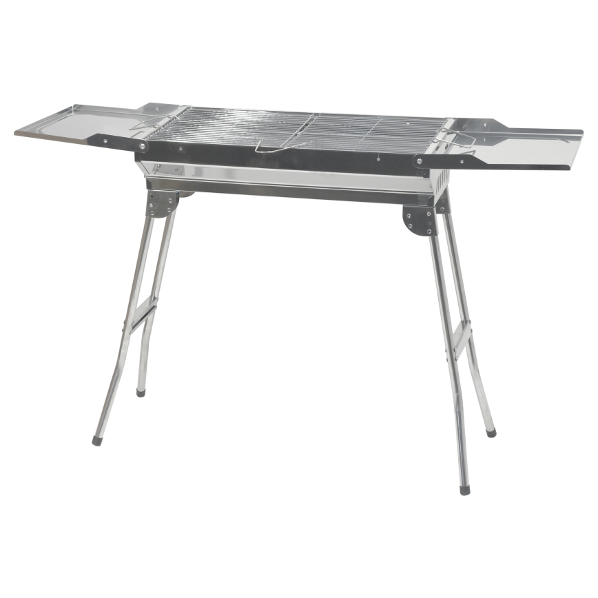 Prenosni roštilj na drveni ugalj u sjajnom hromiranom izdanju.