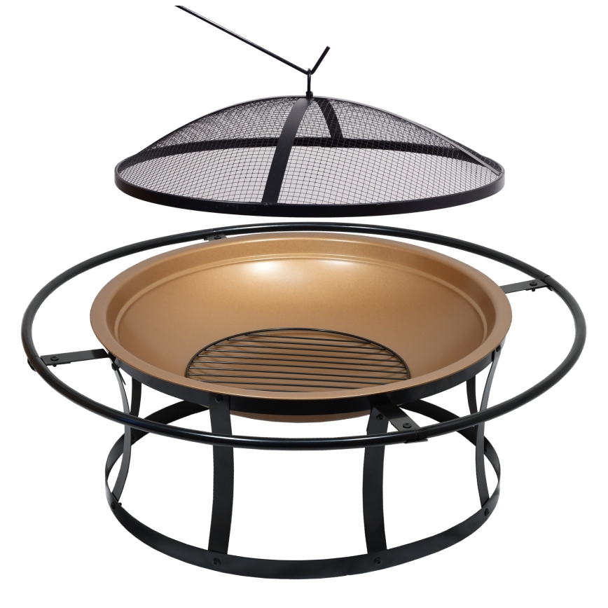 Prenosno ognjište za drvo sa rešetkom crno/bakreno