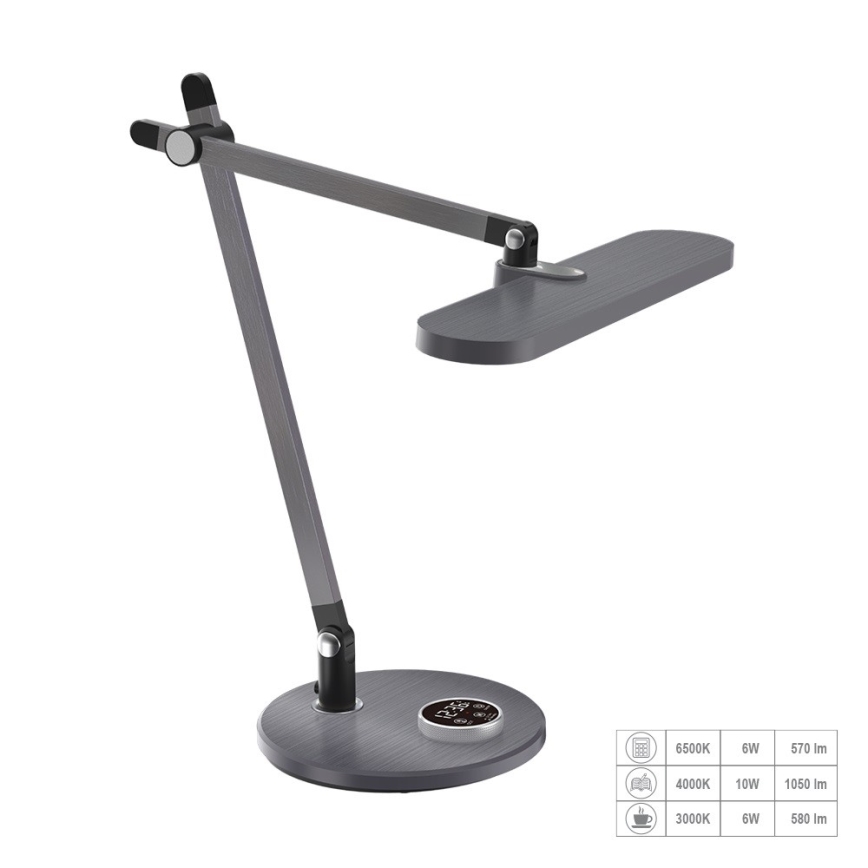 Prezent 31216 - LED prigušiva dodirna fleksibilna stona lampa sa displejem ZIPP LED/12W/230V 3000-6500K