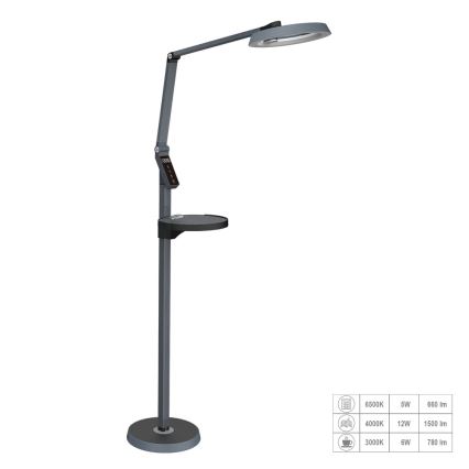 Prezent 31220 - Prigušiva dodirna podna lampa SALSA LED/15W/230V USB