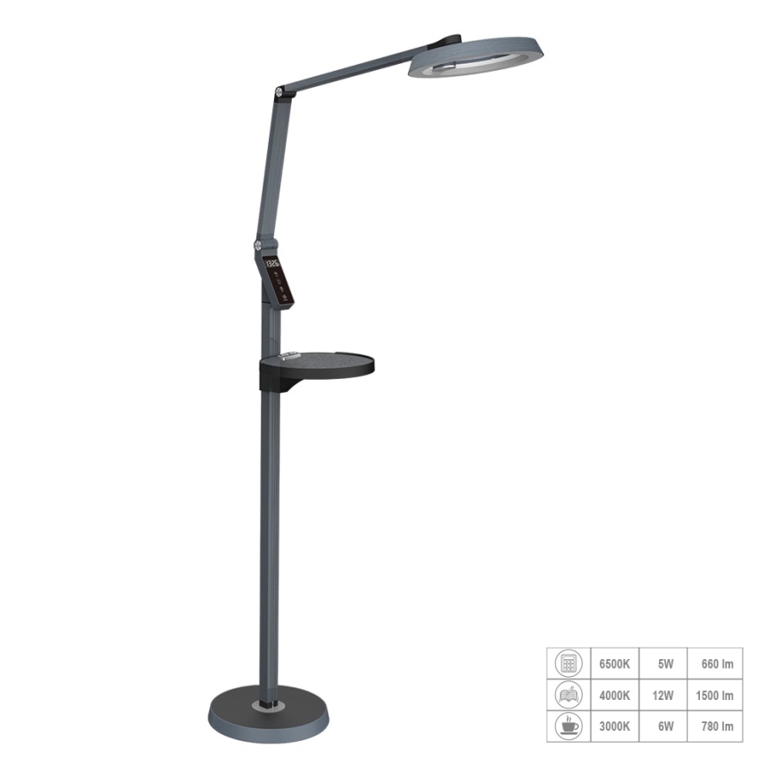 Prezent 31220 - Prigušiva dodirna podna lampa SALSA LED/15W/230V USB