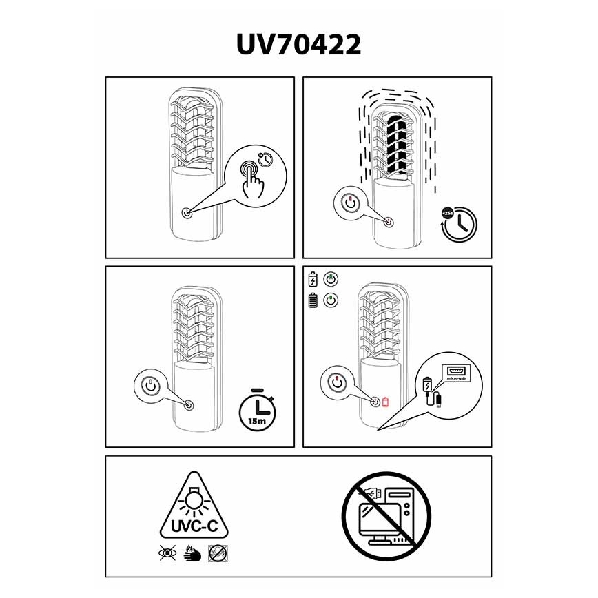 Prezent 70422 - Prenosna dezinfekciona germicidna lampa UVC/2,5W/5V USB