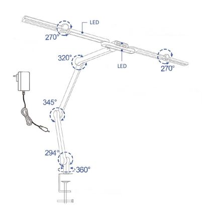 LED prigušiva dodirna fleksibilna stona lampa POINTIQ LED/24W/230V 3000-6500K CRI 92 crna