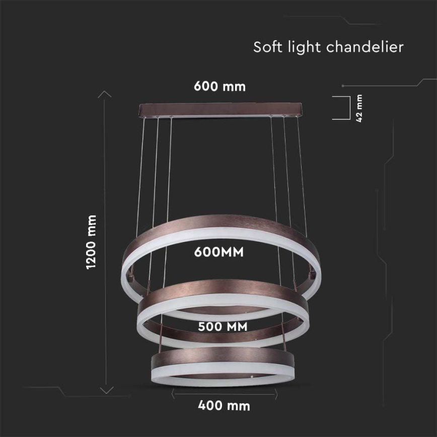Prigušiva LED luster na sajli LED/86W/230V 3000K braon