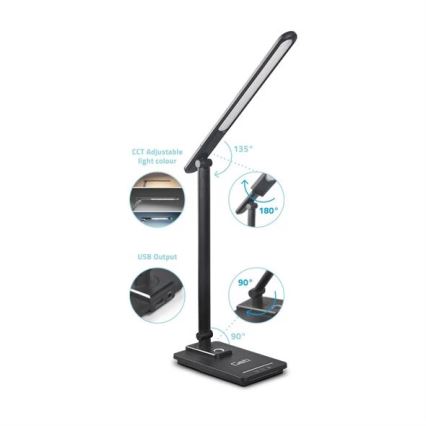 Prigušiva LED stona lampa sa USB, 9W, 230V, 3000K/4000K/5500K, crna