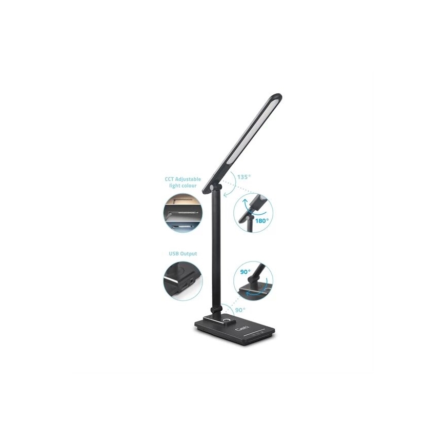 Prigušiva LED stona lampa sa USB, 9W, 230V, 3000K/4000K/5500K, crna