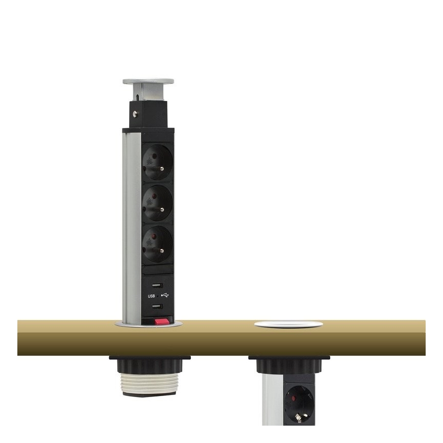 Priključni stub sa utičnicama za stolnu ploču 3x230V + 2xUSB