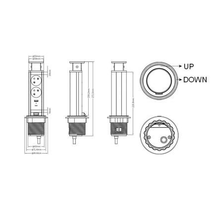 Priključni stub za stolnu ploču sa 2x230V + USB-A + USB-C