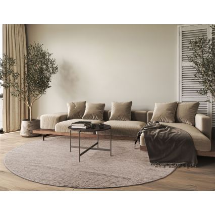Prirodni okrugli tepih FIR WOOL 160 cm 2600 g/m2 bež