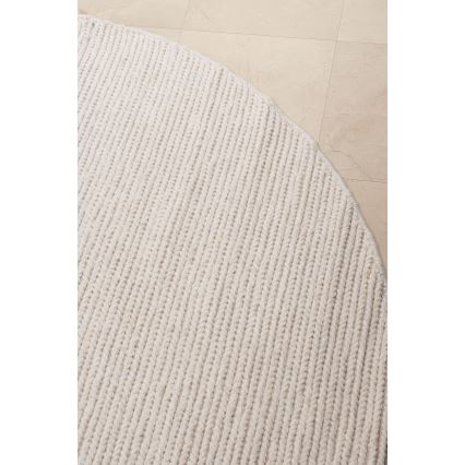 Prirodni okrugli tepih FIR WOOL 160 cm 2600 g/m2 krem boje
