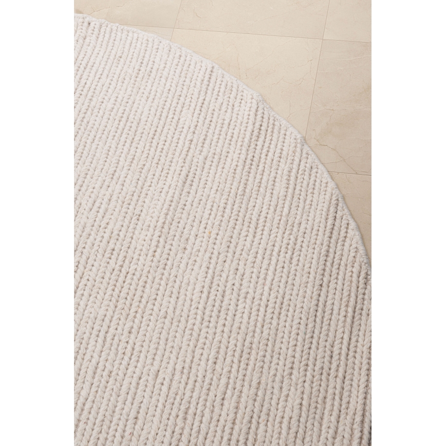 Prirodni okrugli tepih FIR WOOL 160 cm 2600 g/m2 krem boje